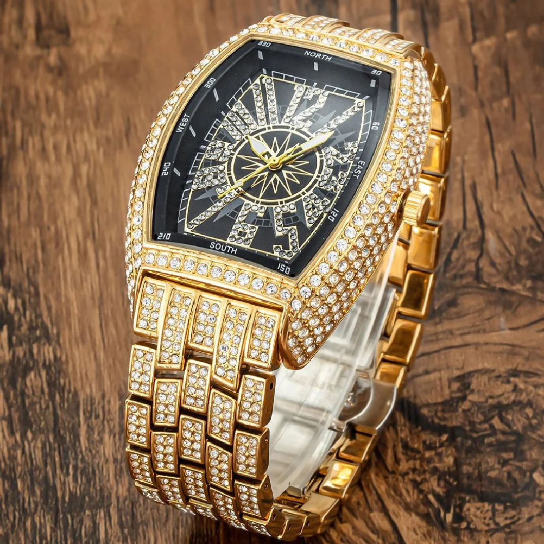 Original Brand Luxury Full Diamond Iced Out Watch Bling ed 18K Gold