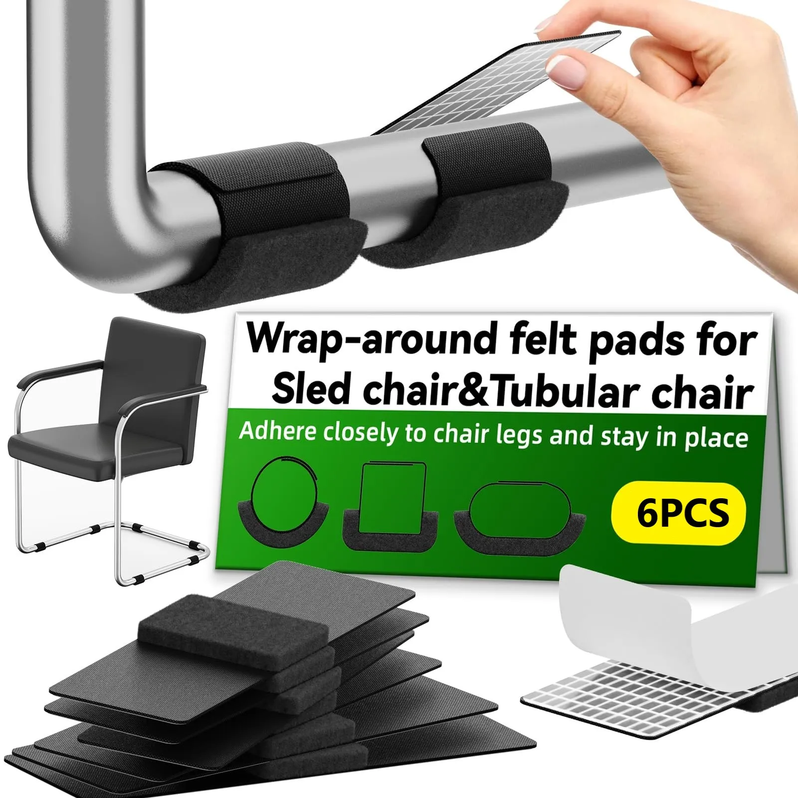 Wrap-Around Felt Chair Leg Floor Protectors - Furniture Pads (Set of 6/12)