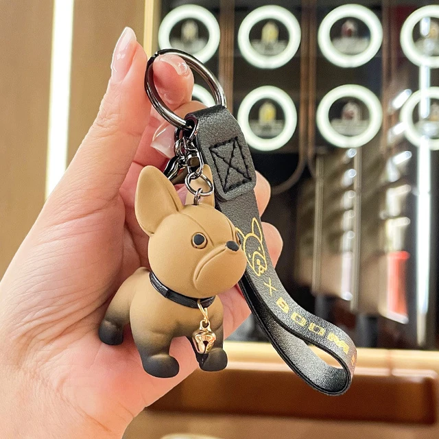 Fashion Punk French Bulldog Keychain PU Leather Dog Keychains for Women Bag  Pendant Jewelry Trinket Men's Car Key Ring Key Chain