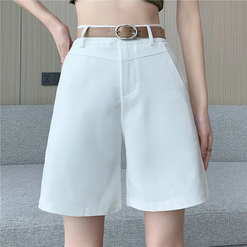 

Chic Office Ice Silk Shorts Loose Casual Ladies Wide Leg Short Elegant Female Straight Shorts 2024 Summer High Waist N983B