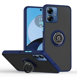 Shockproof Armor Matte Case with Magnetic Ring Stand Holder for Moto Edge 40 Neo (Dark Blue)