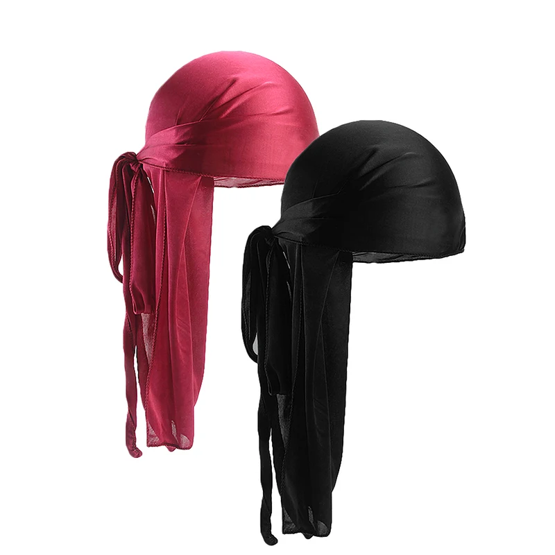 2PCS/LOT Unisex Men Women Satin Breathable Silky Durag Long Tail Doo Rag Pirate Hat Headband Turban Bandana Durag Headwear silk durag
