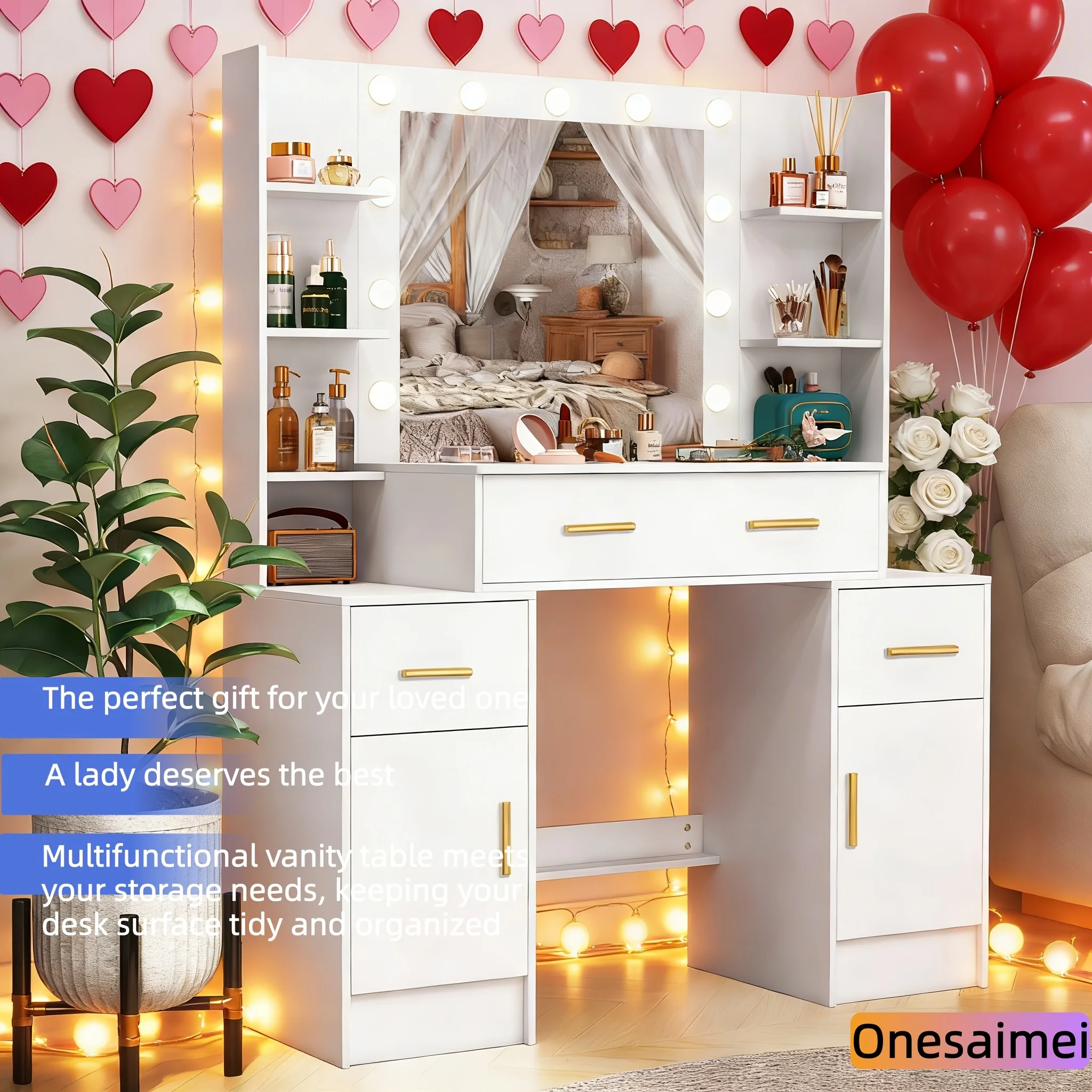 (Winter Gift) Brand-new bedroom dressing table with vanity mirror featuring three colour modes and adjustable brightness