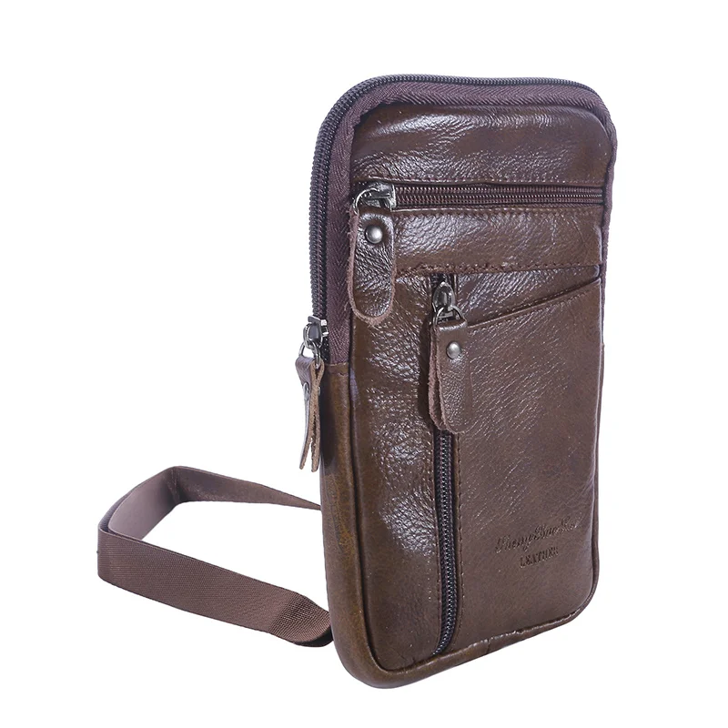 Marsupio Da Uomo In Pelle, Piccolo, 21x13 Cm, A Tracolla O In Vita, Porta Telefono, Nero, Taglia S