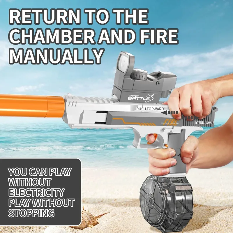 New Desert Eagle Linkage Electric Water Gun Large Capacity Blue Grey Water Gun Continuous Shot Water Fighting Kid Gun Toys Gift 5