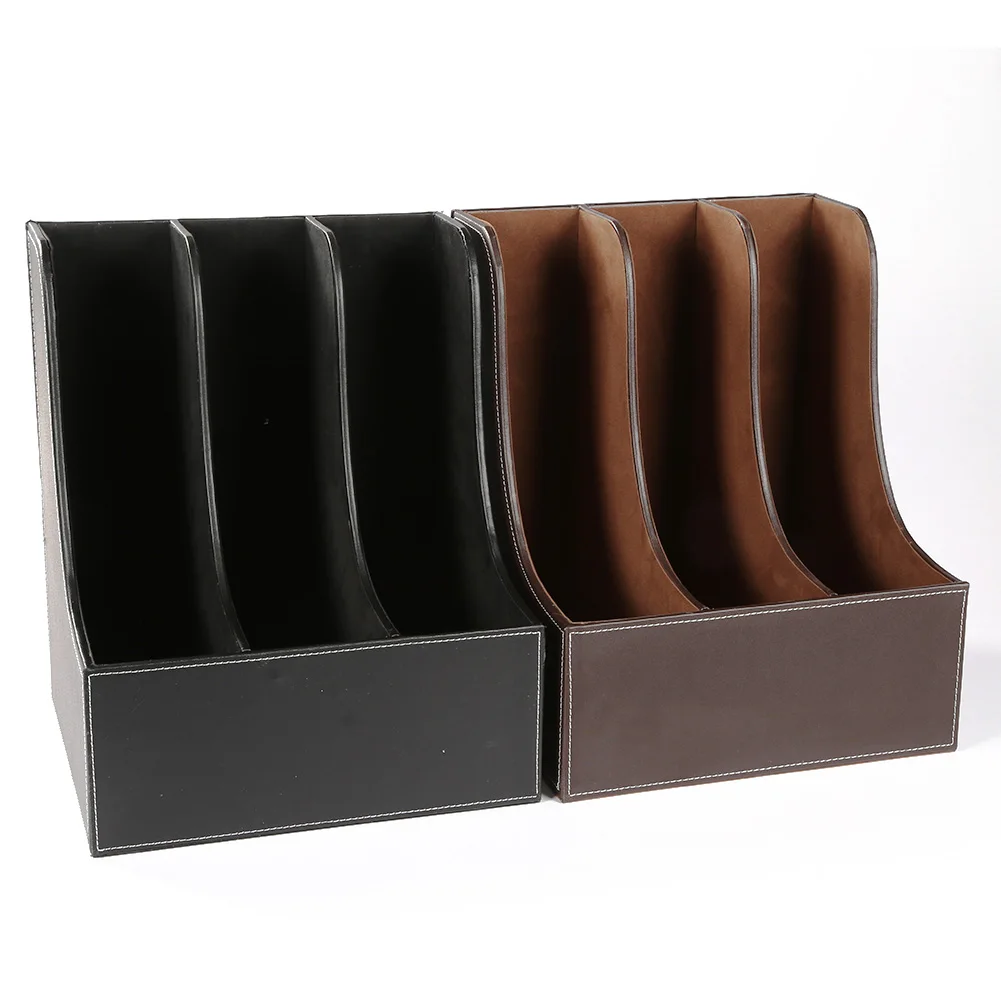 New PU Leather Magazine Display Rack Home Decor Small Brochure Holder Wooden Frame 3 Compartments Newspaper Rack Organizer