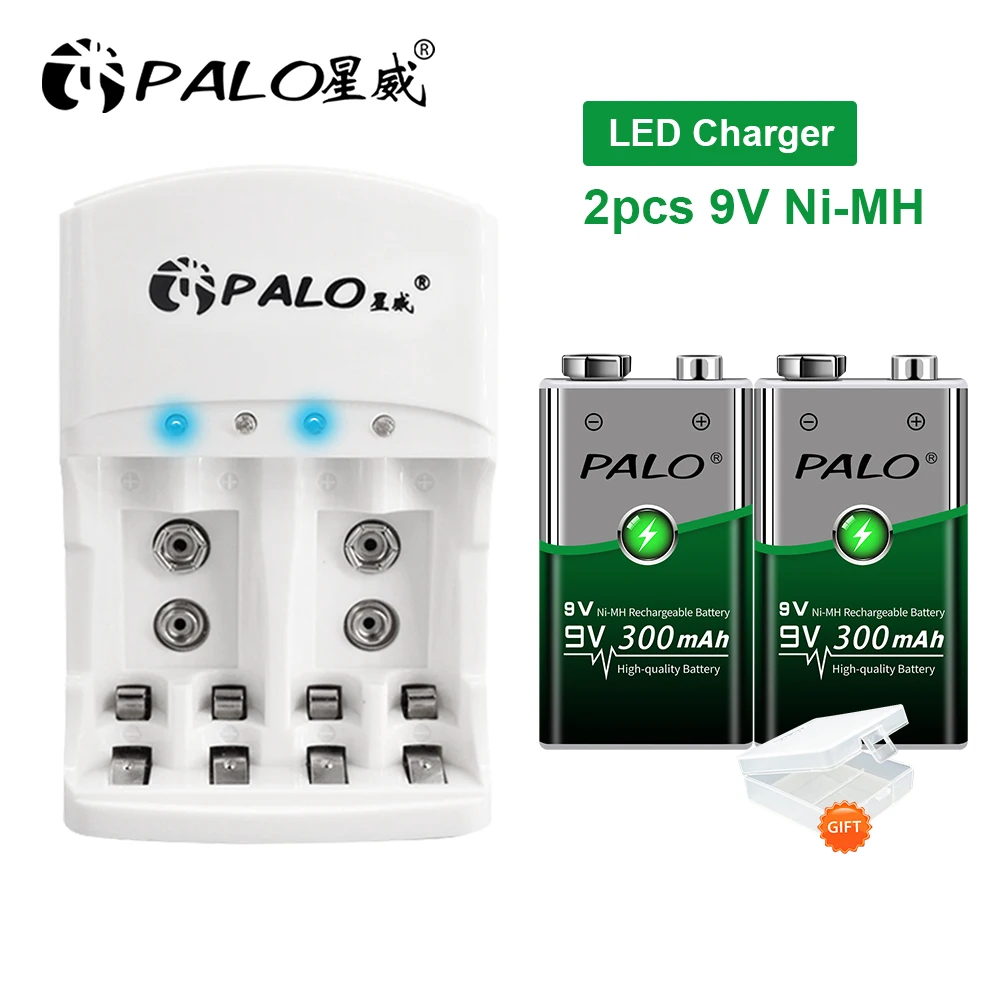 

2pcs 300mAh 9V 6F22 rechargeable battery + fast charging Multiple intelligent charger for ni-mh AA AAA 9V rechargeable batteries