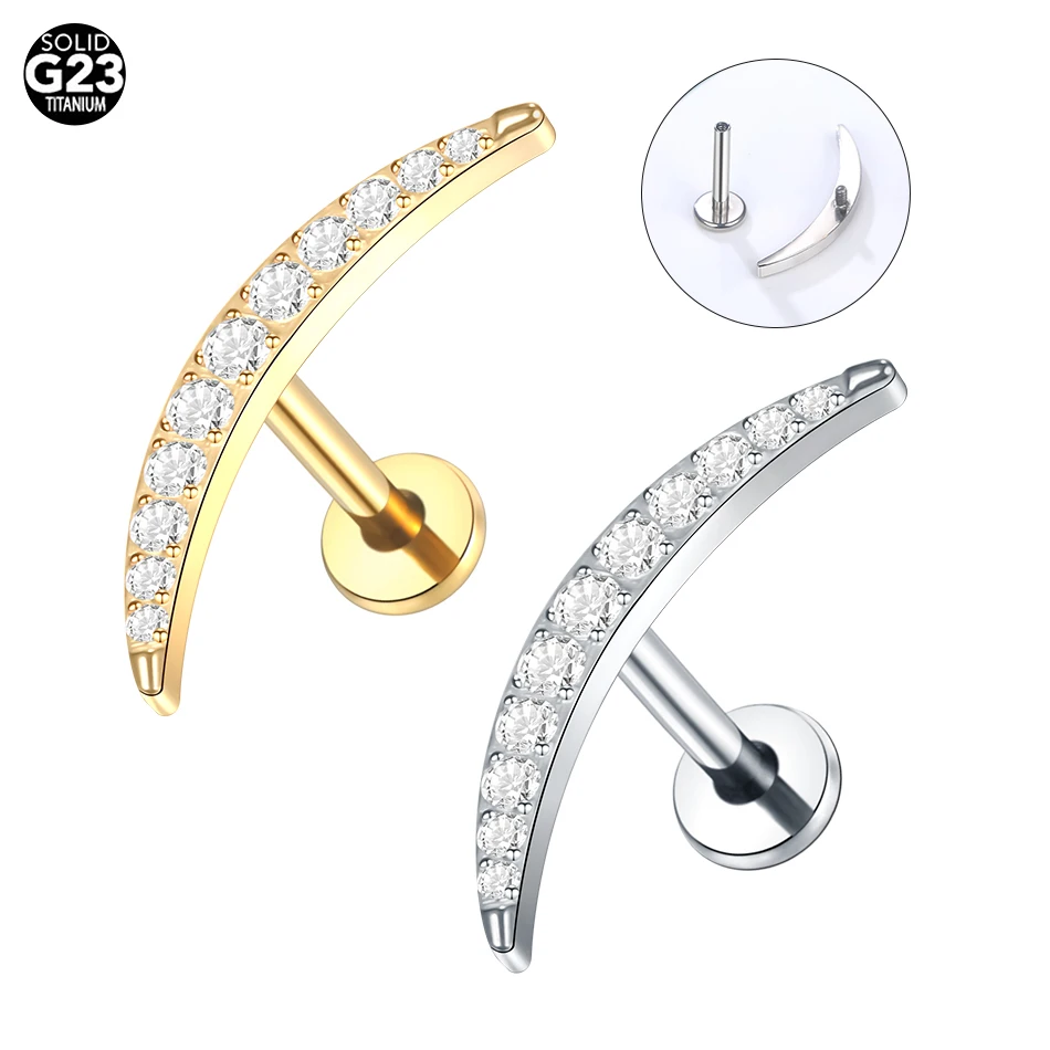 1Pc G23 Titanium Zircon Labret Lip Ring Ear Stud Ear Tragus Cartilage Helix Piercing Internal Thread Earrings for Women 16G