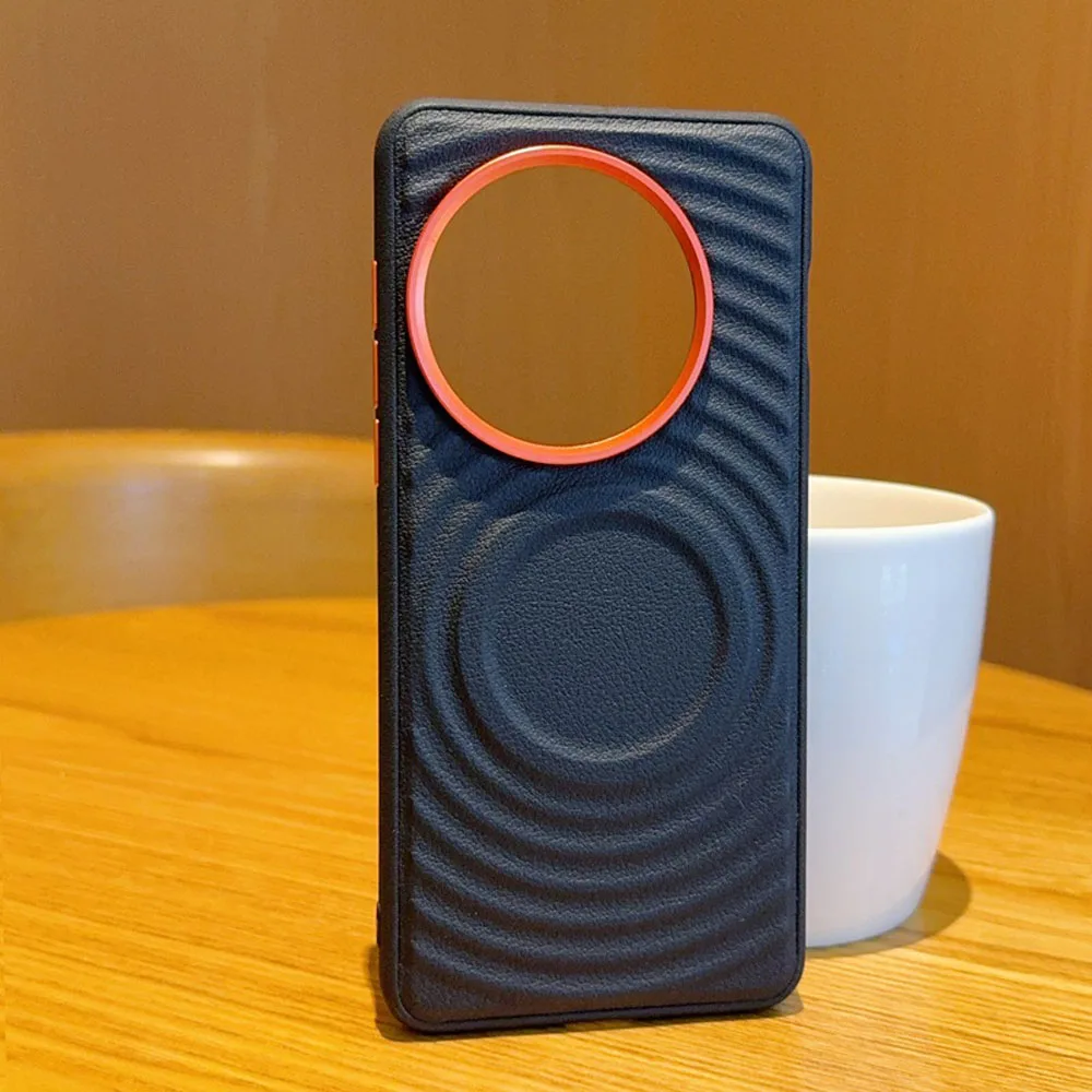 Luxury PU Leather Case with Ripple Pattern and Magnetic Wireless Charging Capability