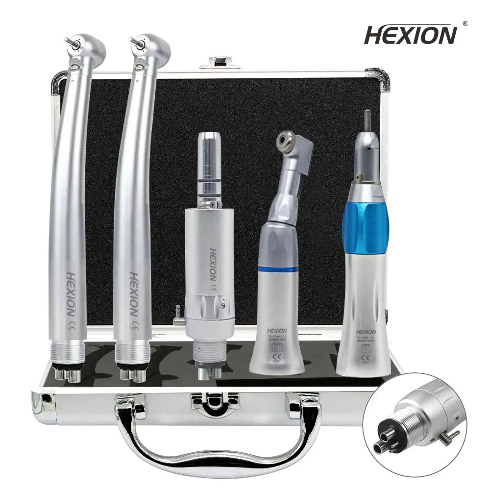 5-teiliges NTape LED Hochgeschwindigkeits-Dentalhandstück-Set mit Beleuchtung, Druckknopf und 3-fachem Wasserspray für Zahnärzte