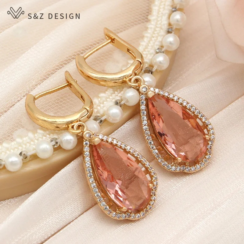 S&Z DESIGN New Fashion Elegant Champagne Cubic Zirconia Pendant Necklace For Women Wedding Party Jewelry Trendy Fine Gift