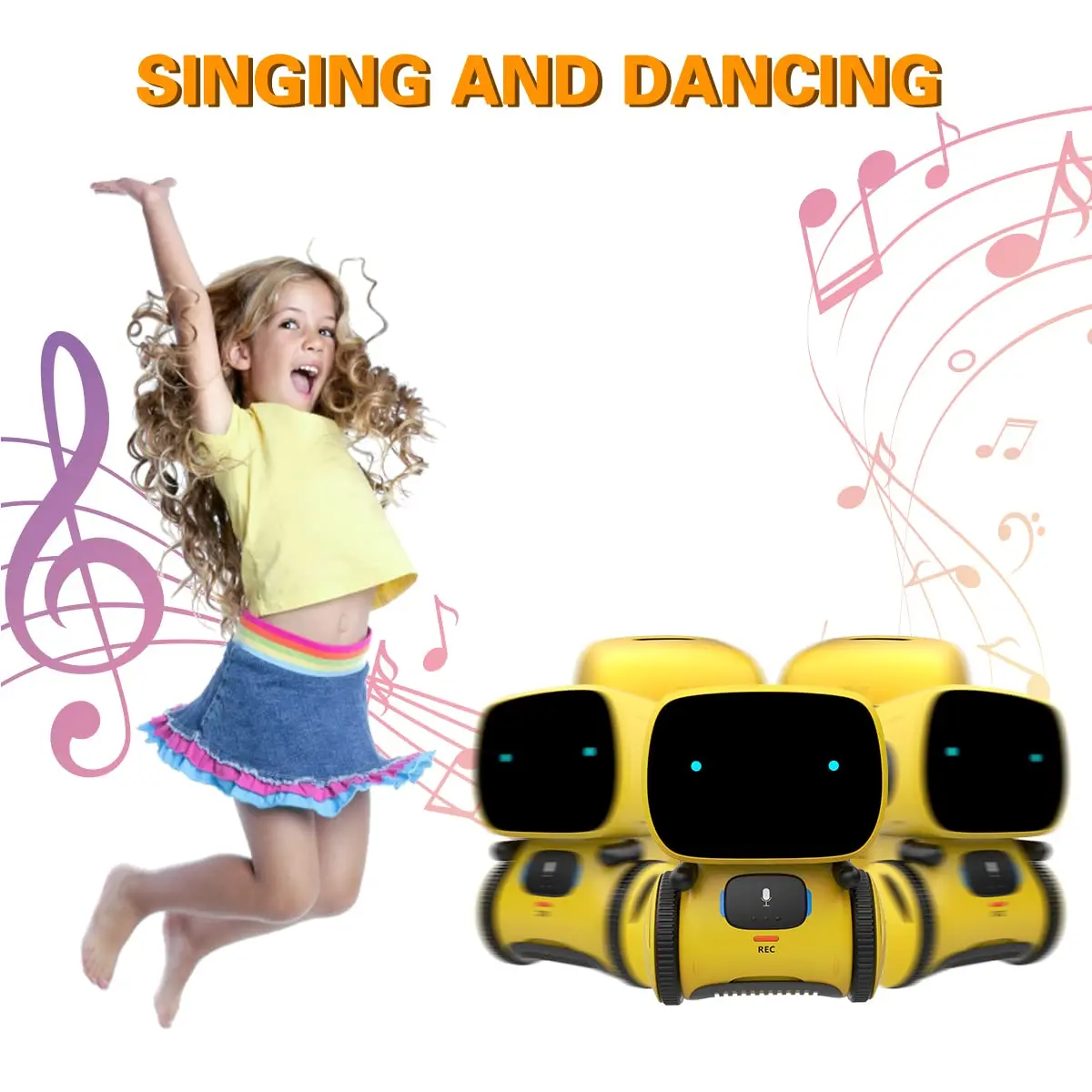 Yellow Smart Robot AT001 Toy Intellingent Partner With Voice Control And Touch Sensor Singing Dancing Talking For Kids Toy Gift 5
