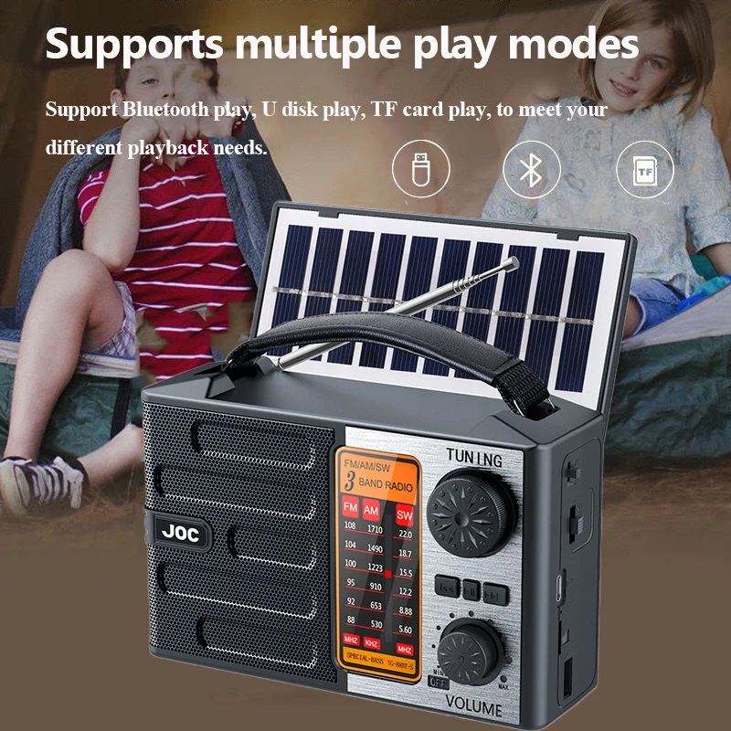 Portable Emergency Radio Solar Charging FM AM SW DSP Radios Receiver Wireless Bluetooth Speaker with Flashlight Support TF USB