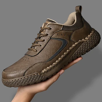 Scarpe da ginnastica casual in pelle da uomo alla moda Scarpe da ginnastica classiche da uomo per il tempo libero da passeggio Scarpe da trekking fatte a mano da uomo con lacci 1