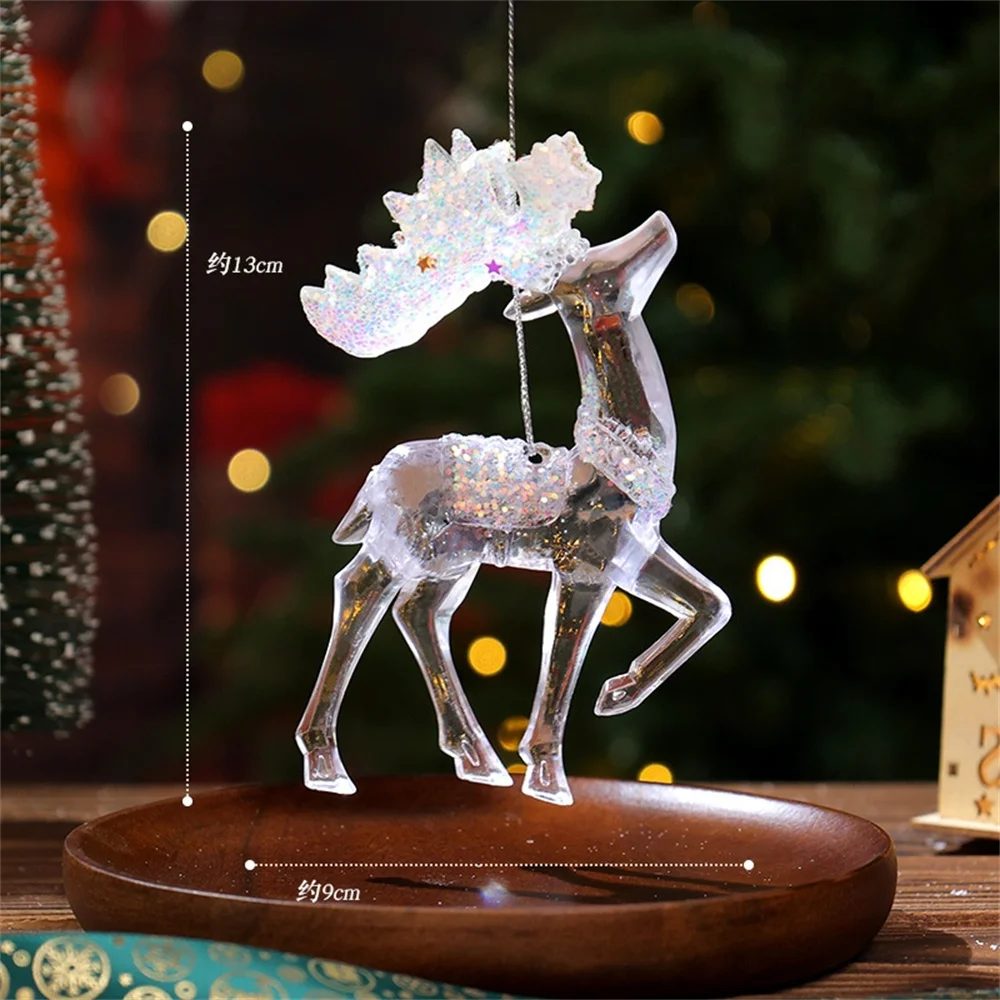 thumbnail image 1 of Christmas Pink Snowflake Deer Angel Wreath Pendant Crystal Clear Xmas Tree Hanging Ornaments for Home New Year Party Gift Decor, 1 of 5