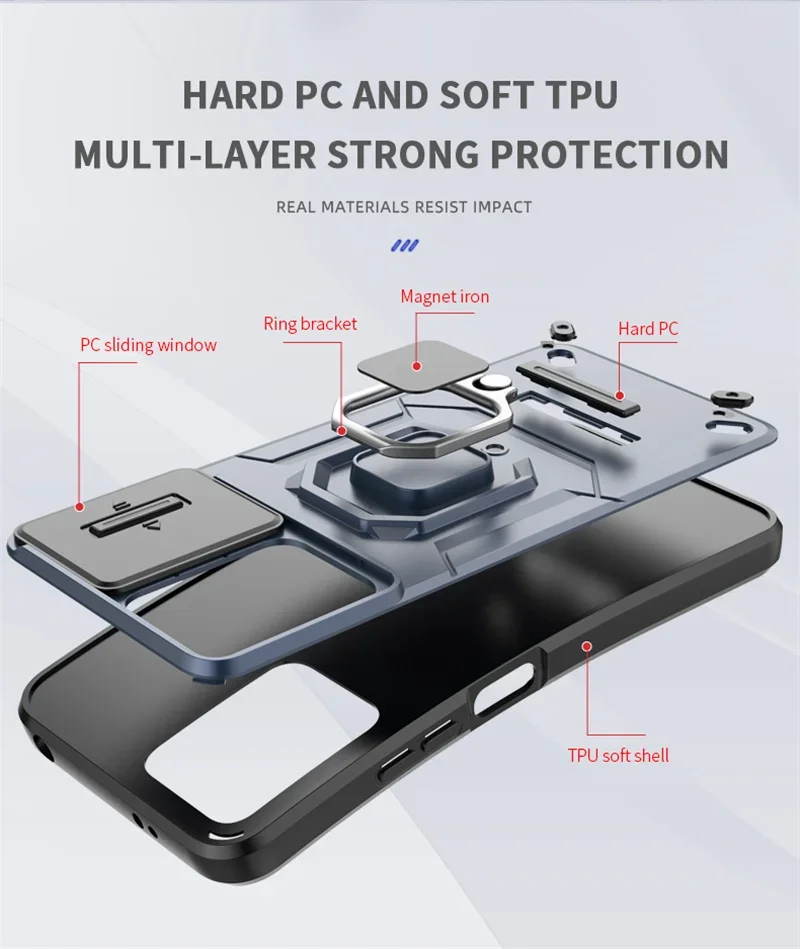 Camera Slide Case with Ring Grip Back Cover
