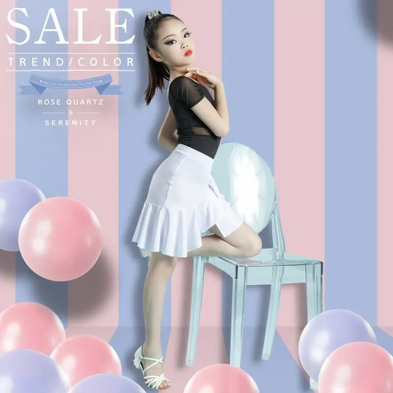 Children Girl Latin Dance Dress Short Sleeve Mesh Costume Salsa