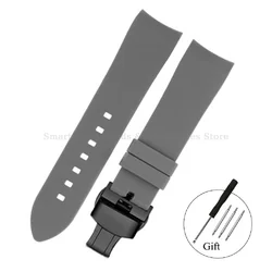 Silicone Waterproof Curved End Watch Strap with Folding Buckle - 20mm (Grey - black)
