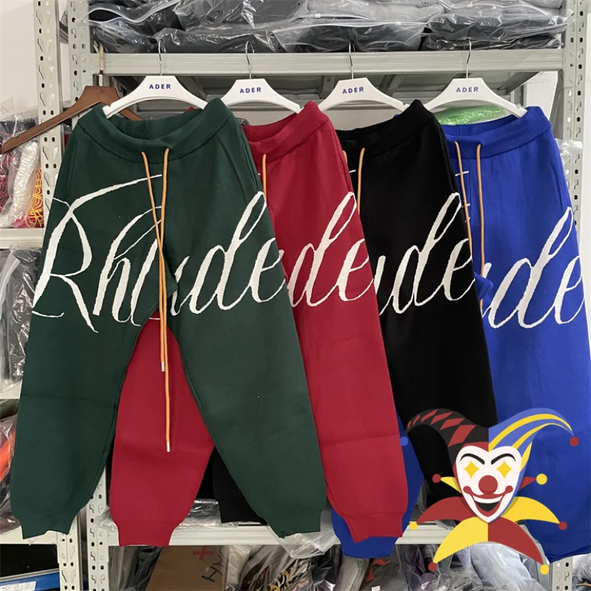 

Knitted Rhude Logo Sweatpants Men Women 1:1 Best Quality Drawstring Vintage Big Jacquard Rhude Pants