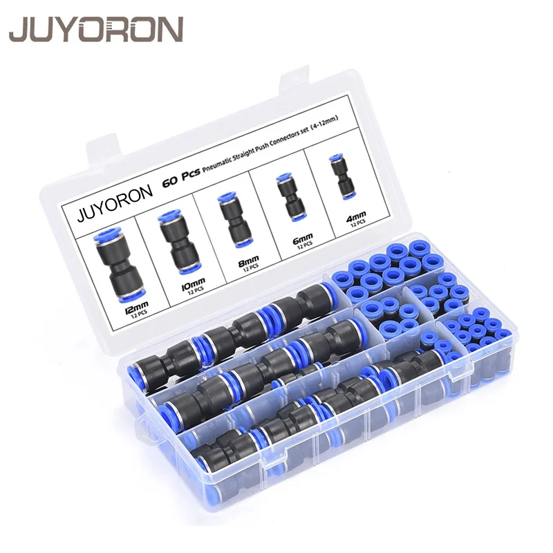 60PCS กล่องชุด Air ตรงอุปกรณ์นิวเมติก PU Series ท่อ QUICK RELEASE Connector ท่อพลาสติกข้อต่อ PU 4 6 8 มม. 1