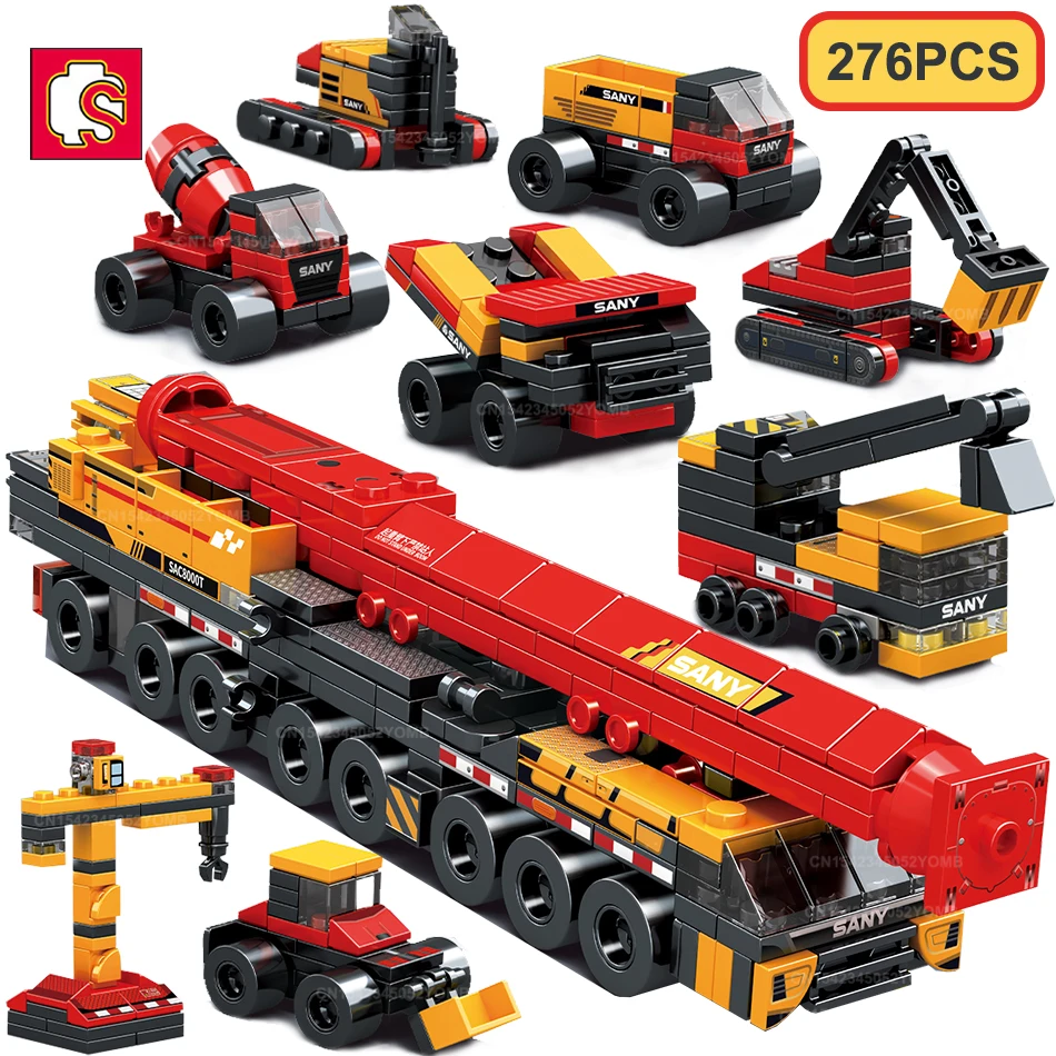 Sembo 8 In1 City Transformation Engineering Truck Building Blocks Escavatore All Terrain Crane Construction Bricks Giocattoli Per Bambini
