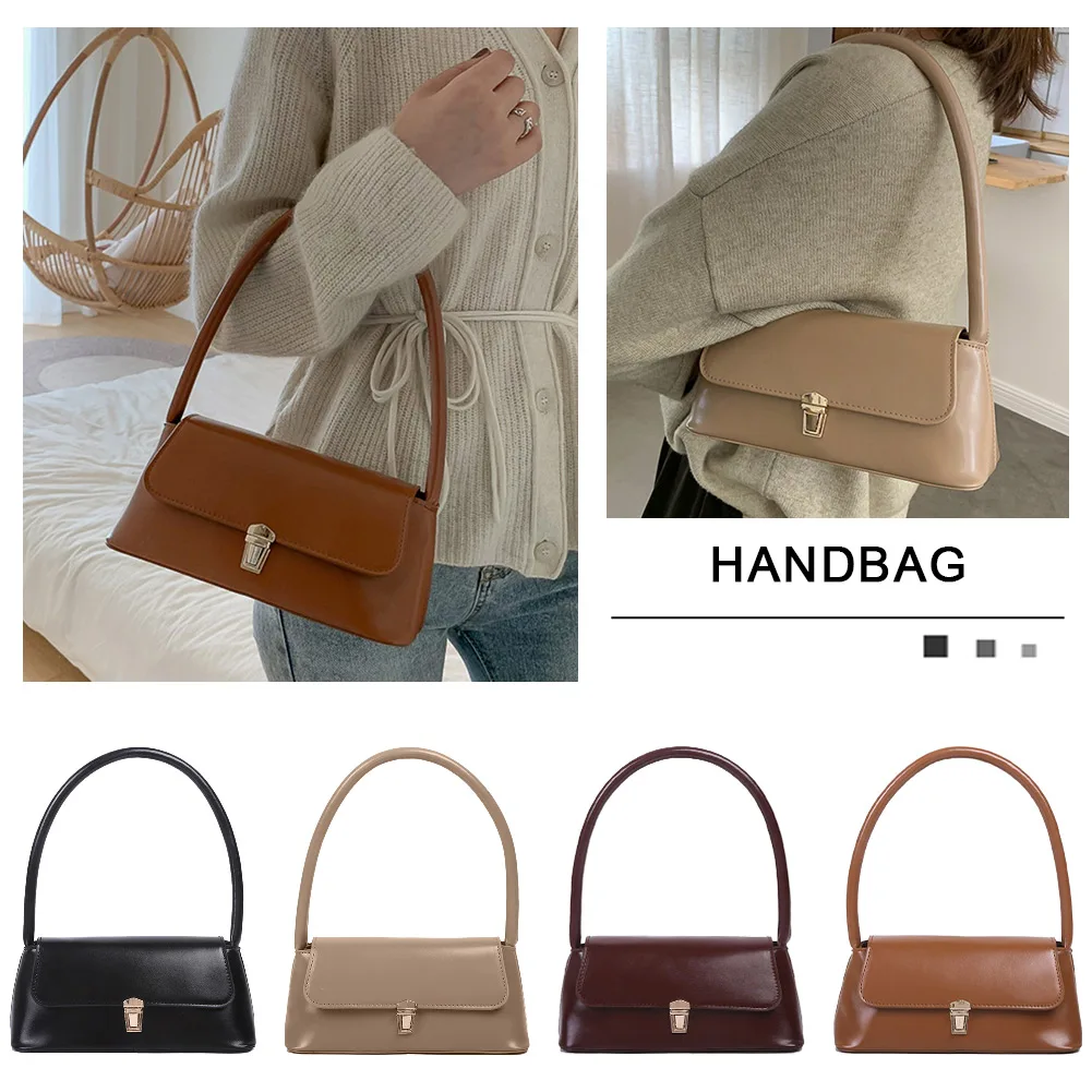Women Retro Tote Handbags Vintage PU Leather Underarm Pouch Trendy Casual Armpit Bag Solid Color Designer Luxury Shoulder Bags