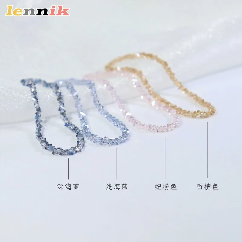 Austrian Blue Crystal Pink Champagne Elastic Rope Minimalist Women's Bracelet