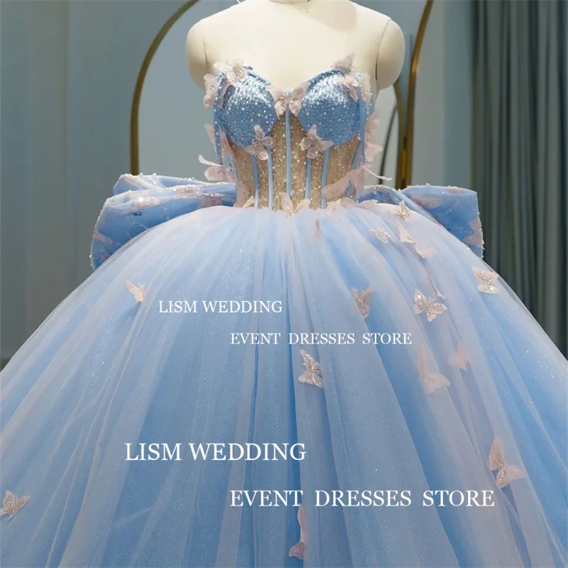 LISM Light Blue Butterfly Quinceanera Dresses With Cape Lace Applique Mexican Prom Birthday Sweet 16 Dress Vestidos De XV Anos quinceanera dresses