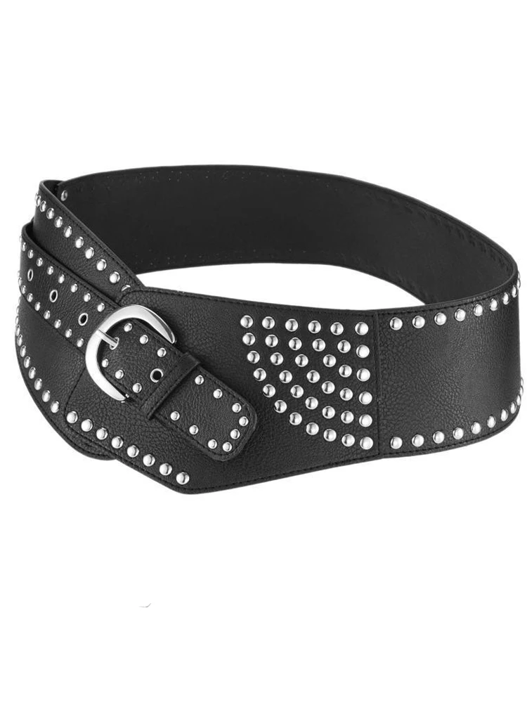 Wide waistband for women with luxury sense fashionable versatile decoration paired with skirt trendy rivet leather belts pu leather belts