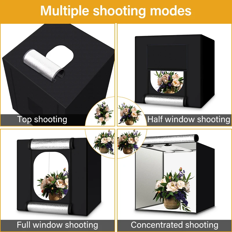 24''x24''x24'' Foldable Photo Studio Box Professional Light Box 126 LED Brightness Dimmable Shooting Tent with 5 Backdrops