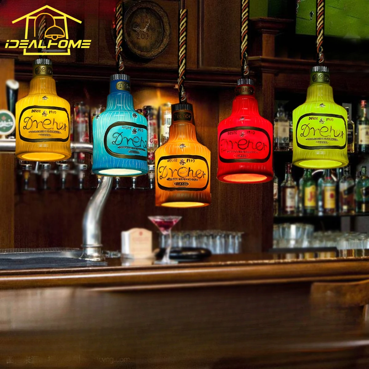 Atmosfera Vintage Bottiglia Di Vino Lampade A Sospensione Amaretto Vetro Colorato Lampada A Sospensione Art Decor Home Restaurant Kitchen Island Loft