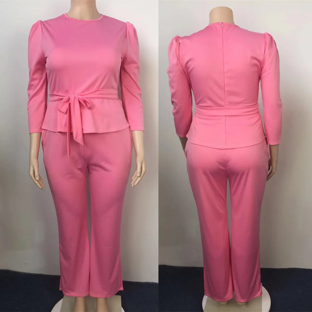 Wmstar Plus Size Sets Two Piece Set Women Fashion Solid Round Collar Half Sleeves Office Ladies Outfits Wholesale Dropshipping