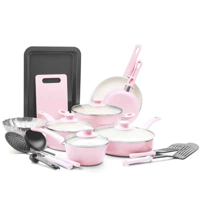 

Andralyn GreenLife Soft Grip 18 Piece Cookware Set, Pink
