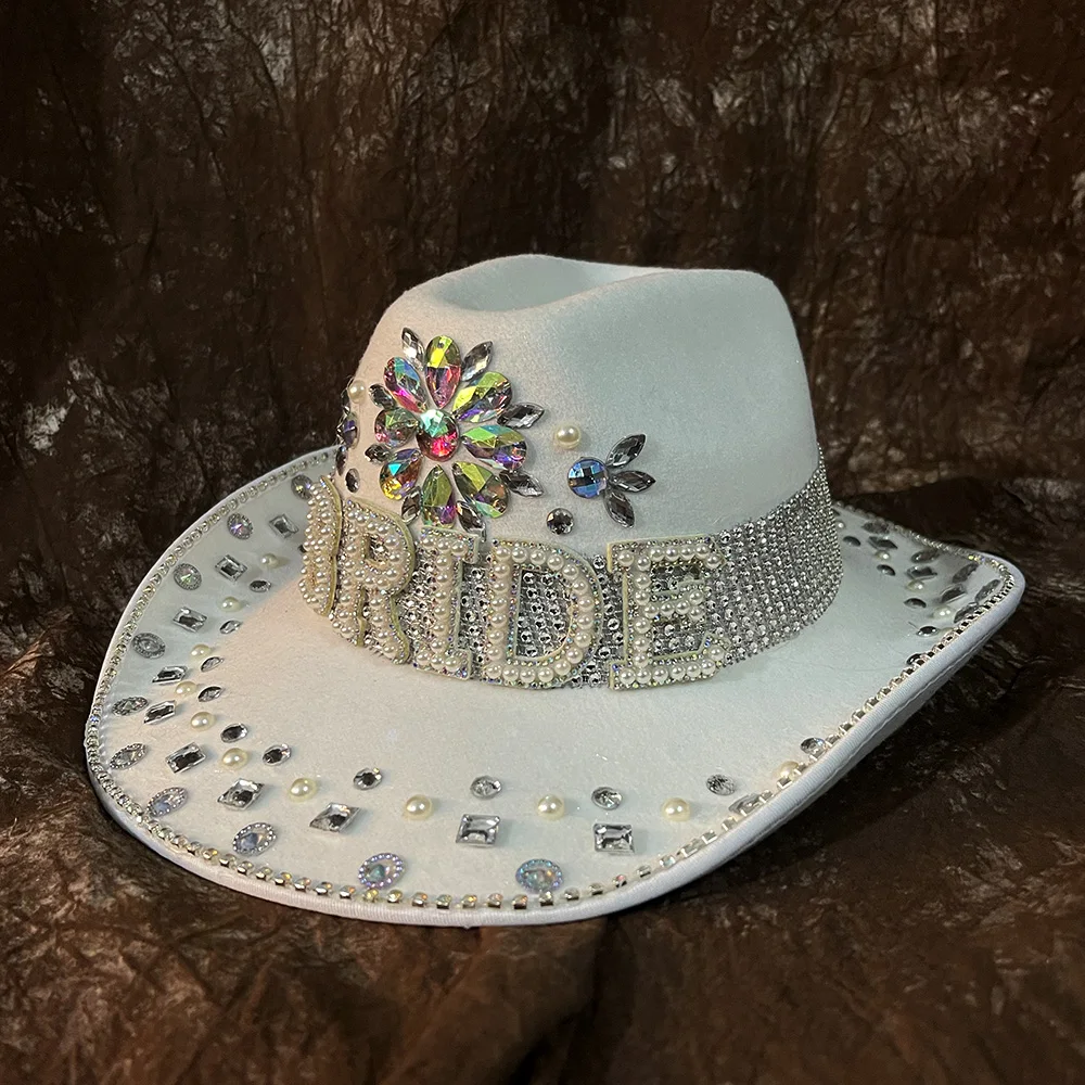 Women Wool Bride Cowboy Hat Wide Brim 