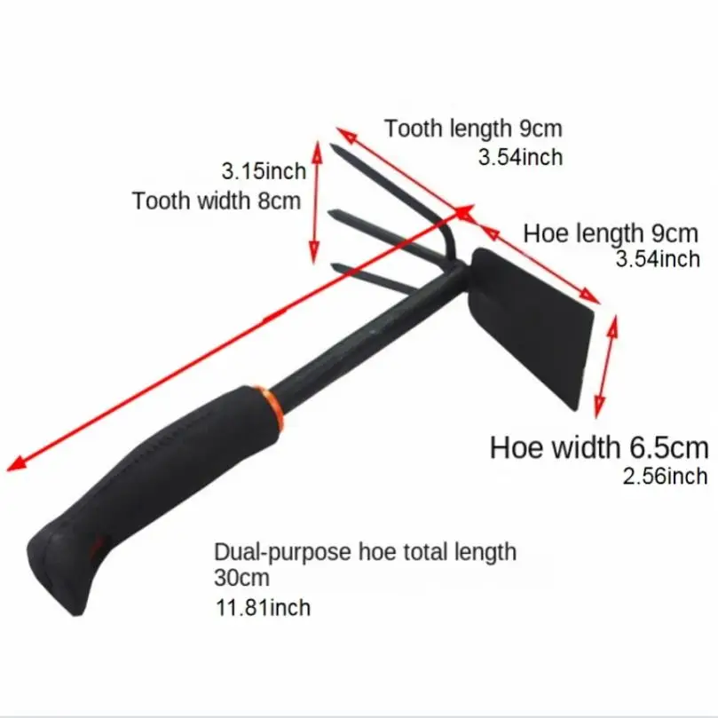 Thicken Dual Use Small Hoe Farm Garden Tools Harrow Iron Head Dual Purpose Weeding Rake Labor-saving Loosening Soil Handheld Hoe 6