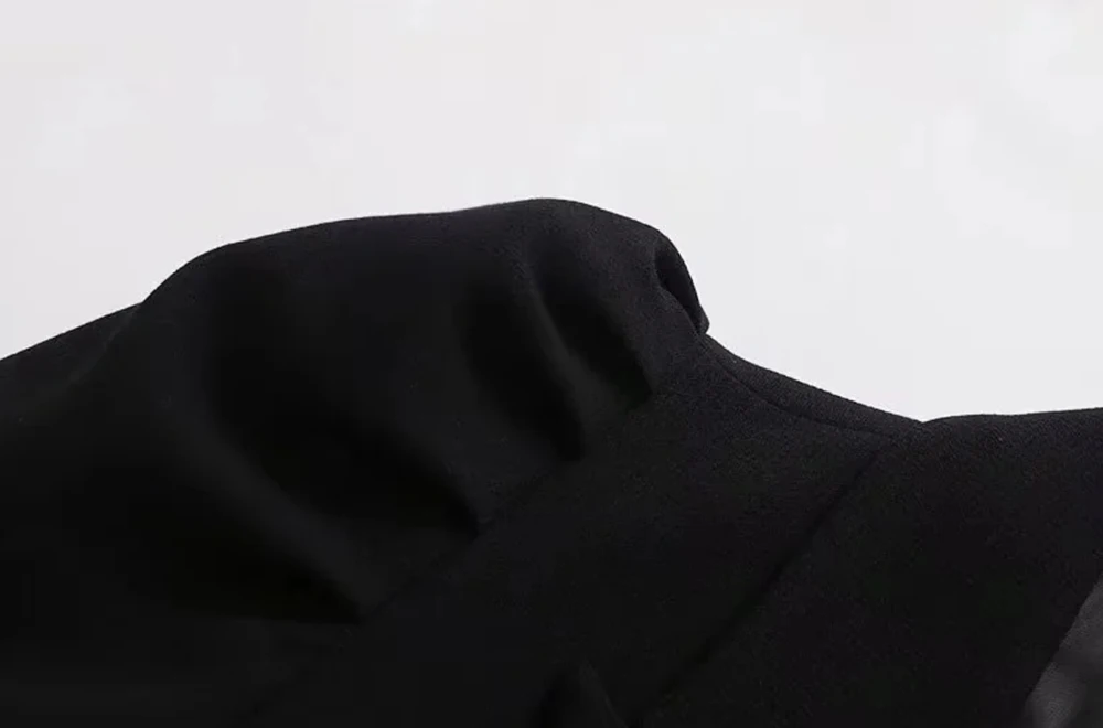 TRAF Women Fashion Front Button Cropped Blazer Coat Vintage Notched Puff Sleeves Female Outerwear Chic Tops Casual Clothes