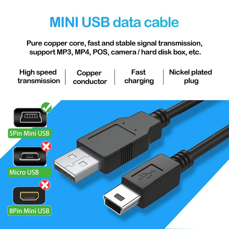 Usb-미니 USB 케이블 0.5M/1M/1.5M/2M/3M 미니 USB 충전기 데이터 케이블 480Mbps 5 핀 B 카메라 Mp3 Mp4