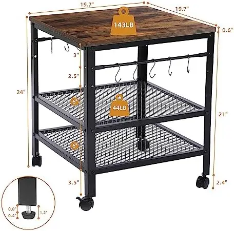  Rustic End Table, 2-Tier Side Table with Adjustable Height  Shelf, 19.7 x 19.7 x 24, 143 lb Weight Capacity, Great for Mini Fridge  Stand, Printer Stand, Aquarium Stand, Nightstand, Coffee Table 