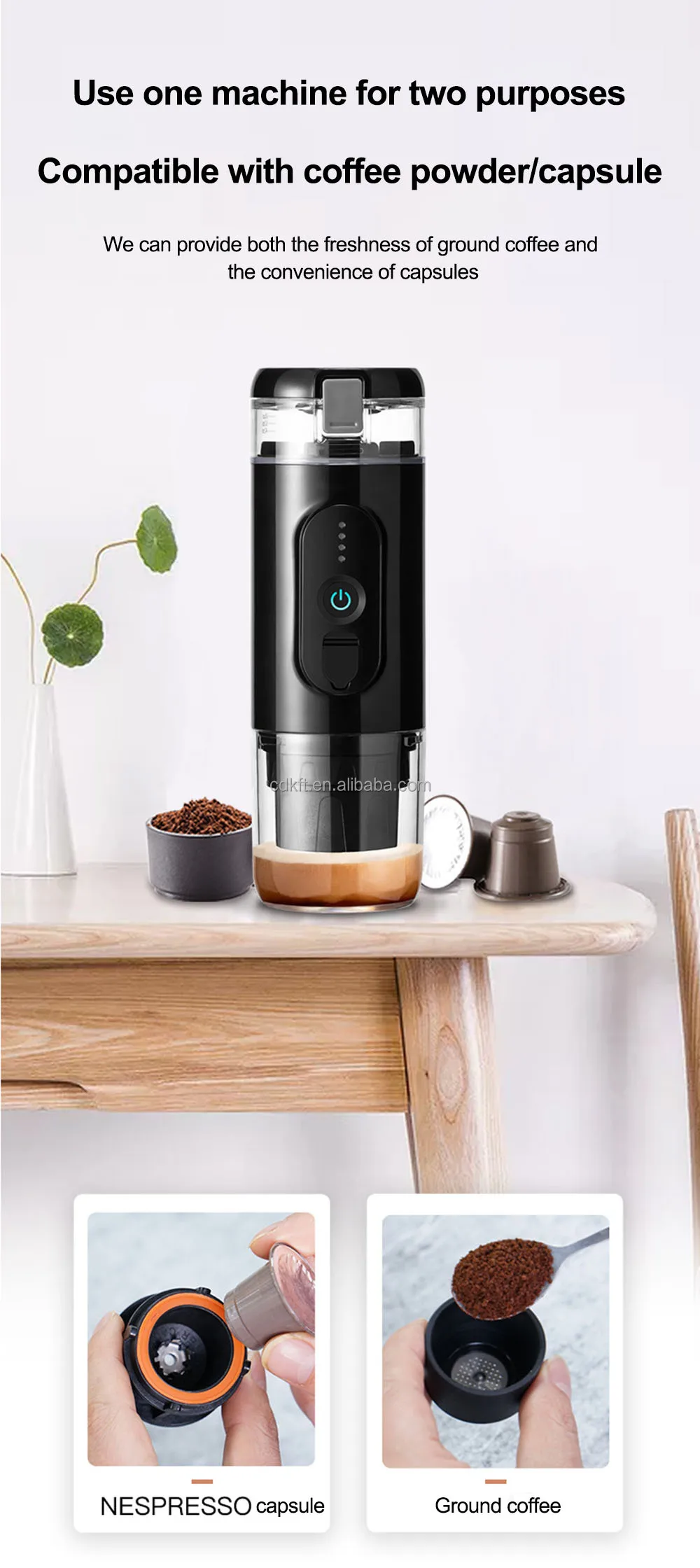Máquina de café espresso eléctrica portátil nano con autocalentamiento de  3-4 minutos, 20 bares, mini cafetera pequeña de 12 V 24 V, compatible con
