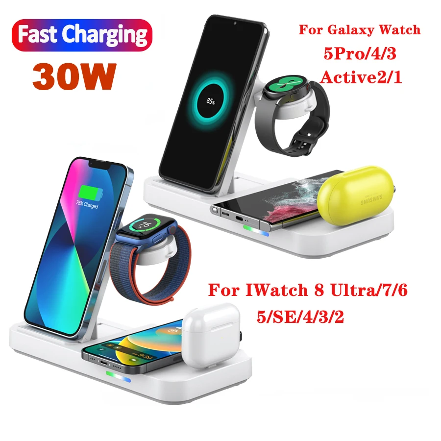 

3 in 1 LED Alarm Clock Charging Dock Station for Samsung Galaxy S23 Ultra Fast Wireless Charger for Watch5 Pro Holder Buds2 Pro