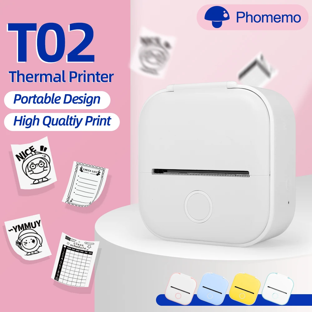 Phomemo T02 Portable Mini Wireless Thermal Pocket Printer With Colorful  Stickers Use For Diy,journal Sticker Impresora Termica - Printers -  AliExpress