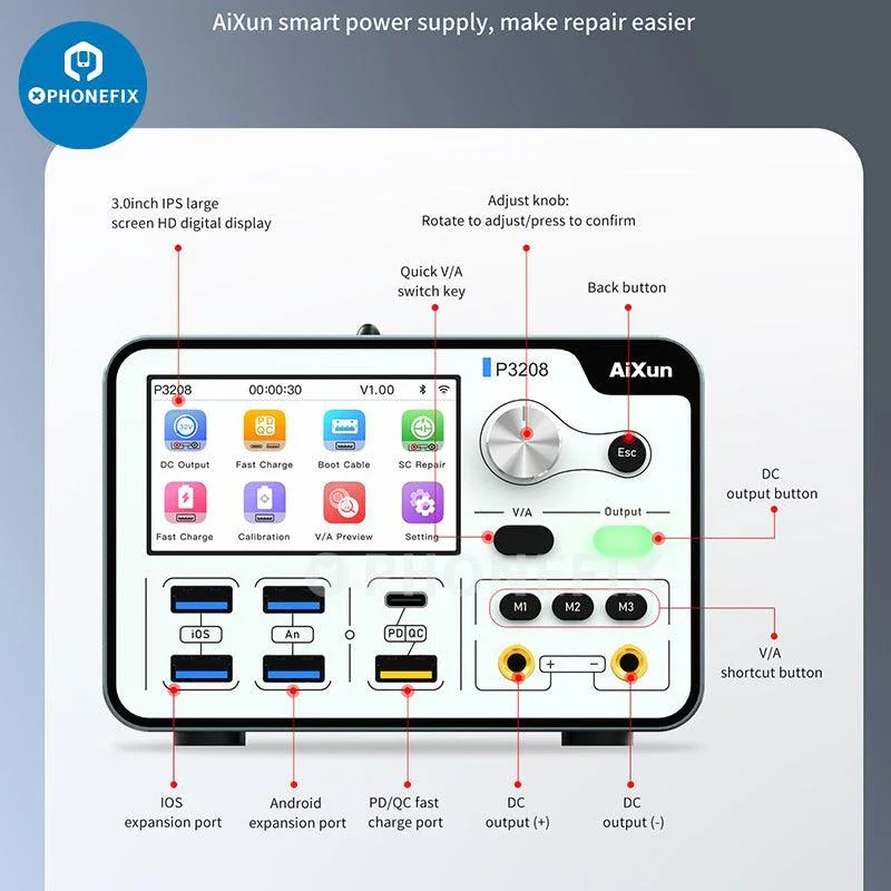 AiXun P3208 320W High-power Smart Power Supply 32V/8A One-button