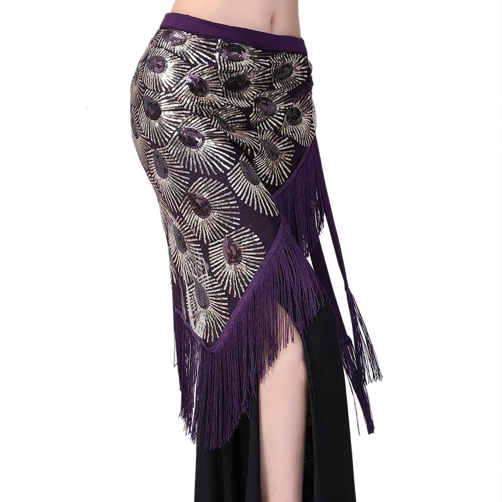 Belly Dance Hip Scarf Sequin Tassel Triangle Bellydance Long Skirt