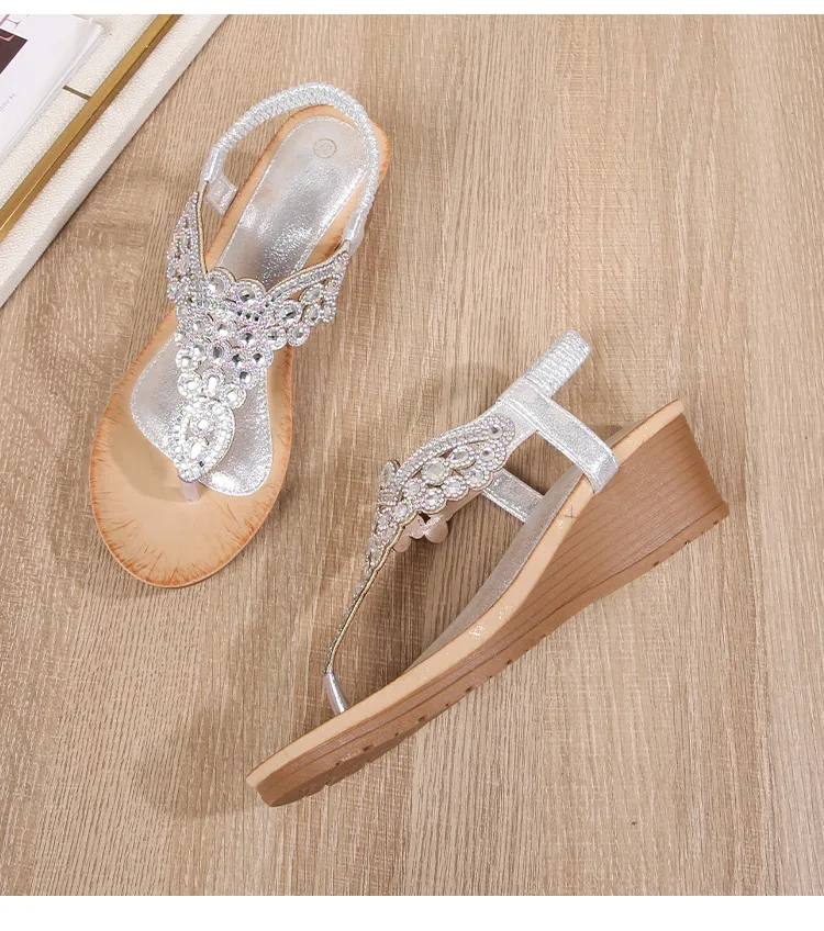 Summer Women Wedge Gladiator Sandals Flip Flop Shoes Women Bohemia Crystal Casual Beach Sandals 35-41 Women Shoes