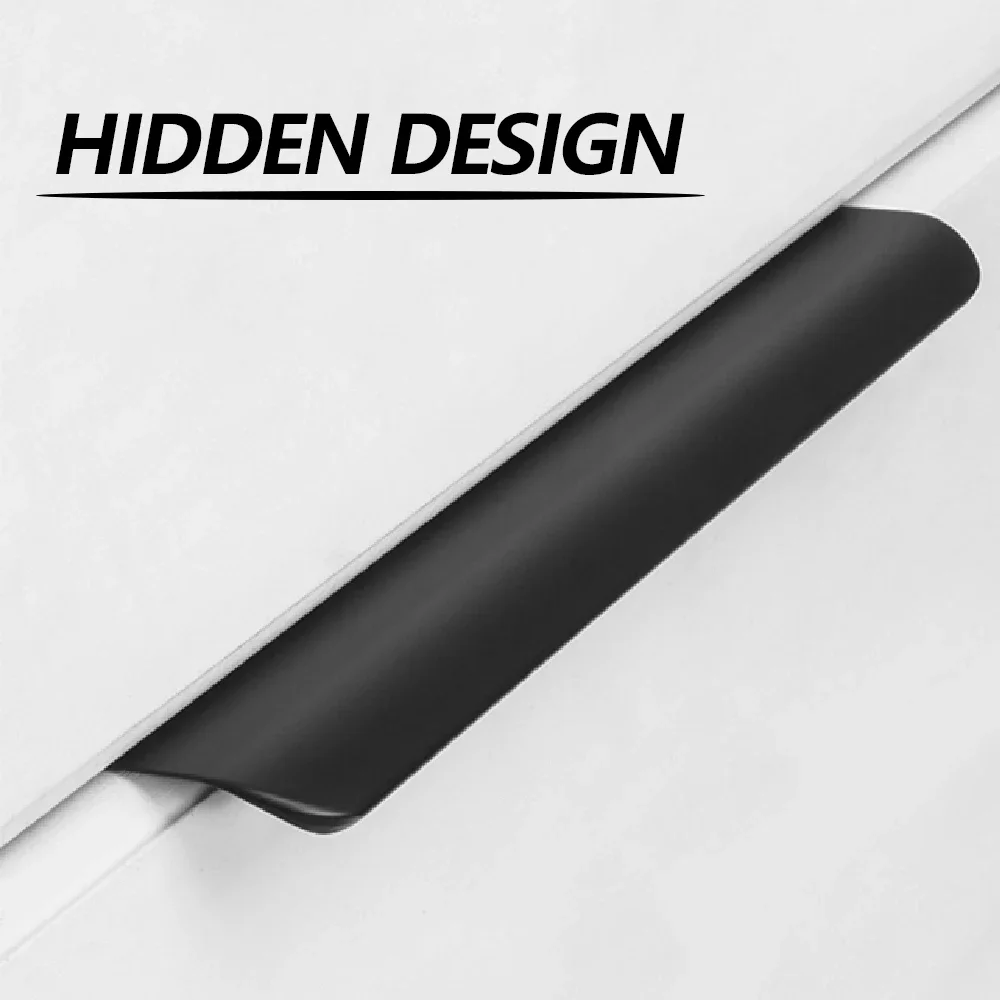 Hidden Furniture Handles Gold Black White Punch Free for Kitchen Cabinet Drawers Arc Wardrobe Pulls furniture handles kitchen door handles