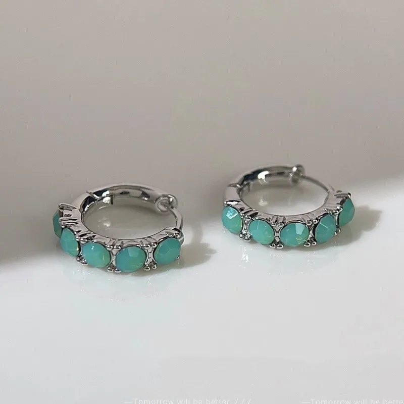 Elegant Natural Opal Rhinestone Hoop Earrings for Women Ins Silver Color Zircon New Trend Earring Jewelry Gifts