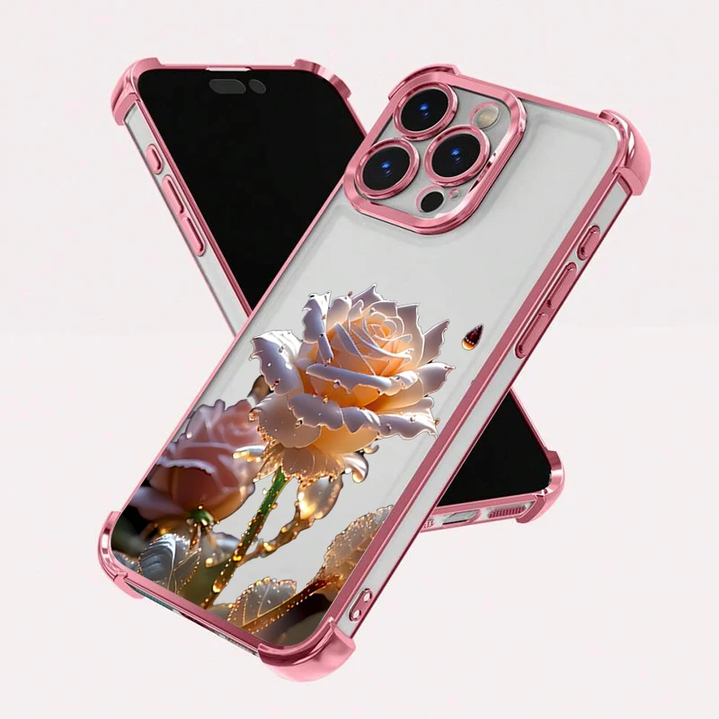 Vibrant Floral Plating Phone Case - Soft Anti-Fall Airbag Back Cover