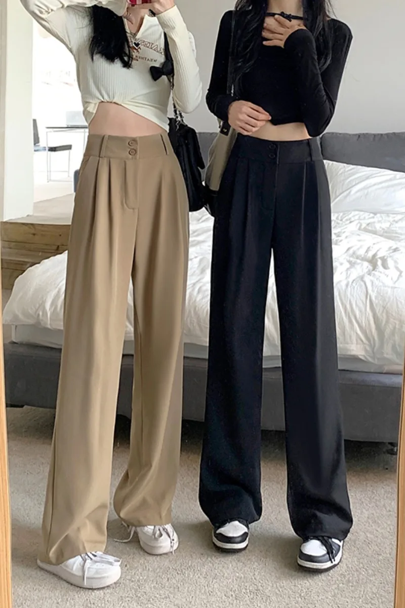 Black Suit Pants For Women Spring/Summer 2023 New Waist Drop Floor Dragging Pants Khaki Straight Leg Wide Leg Pants