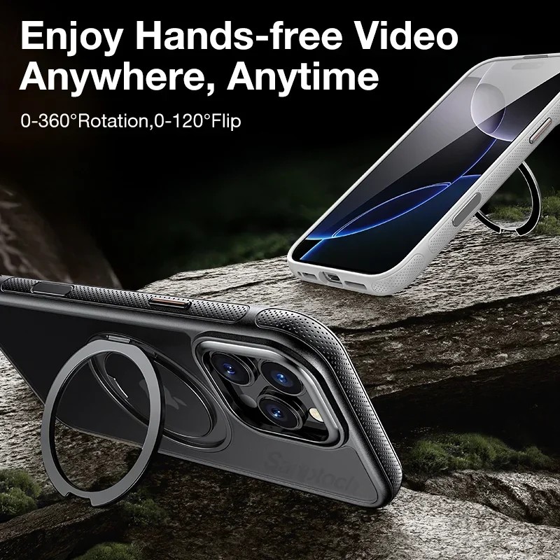Magnetic Matte Shockproof Phone Case with 360° Rotating Ring Stand