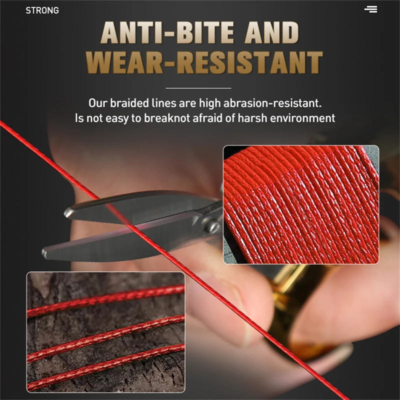 Fishing Line 8 Strands Red Braided Multifilament PE Never Fade Saltwater For Fishing